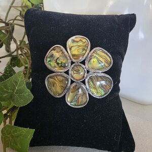 Silver Abalone Flower Brooch Pin / Pendant